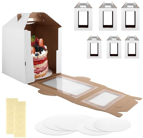 DAJAVE 6 Pcs Extra Tall Cake Box 10 Inch and 12 Inch Large Cake Box Tall Cakes Carrier Cardboard Wedding Cakes Boxes for Birthday, Wedding, Graduation (White)