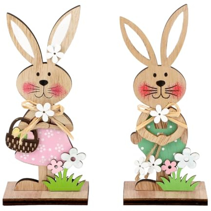 HQRKOTM 2PCS Coniglio Pasquale Decorazioni, pasqua decorazioni, Decorazioni Pasquali Legno, Pasqua Legno Coniglietti Regali, Decorazione Primaverile Pasquale per Interni ed Esterni