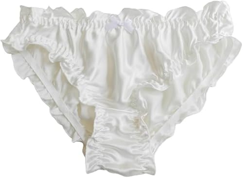 Yavorrs Culotte de bikini à volants 100 % soie pour femme, blanc, XXL