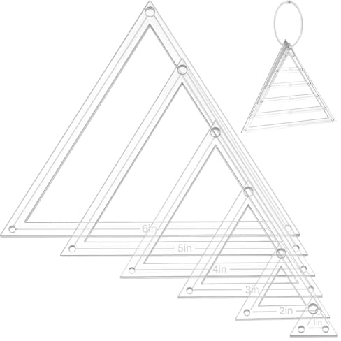 NBEADS 6 Pcs 6 Sizes Transparent Acrylic Sewing Template, Acrylic Quilting Rulers Triangle Template with Iron Binder Rings for Sewing Patchwork Crafts, Hole: 3.5mm-5mm