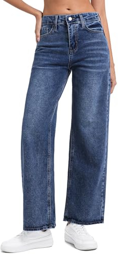 aeonstitch Women's Stretch Straight-Leg Jeans High Waisted Flattering Comfy Denim Trousers Classic Vintage Wash Travel Everyday Casual Wear