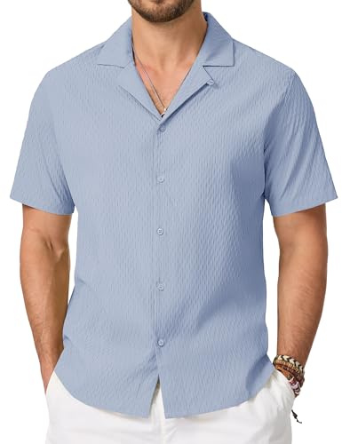 Cavva Men's Shirts Cuban Guayabera Short Sleeve Button Down Textured Shirt | Classic guayabera design,button down short sleeve,breathable textured cuban shirts,perfect for beach or summer holiday party