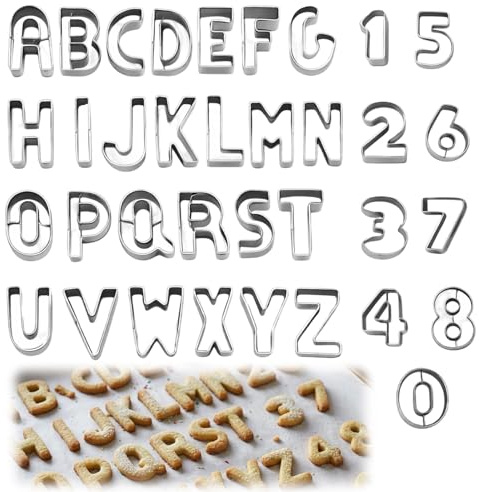 35-Piece 1inch Stainless Steel Set for Baking Educational Treats and Holiday Decorations,Alphabet Cookie Cutters, Letter Cookie Cutters, Includes Numbers and Capital Letters