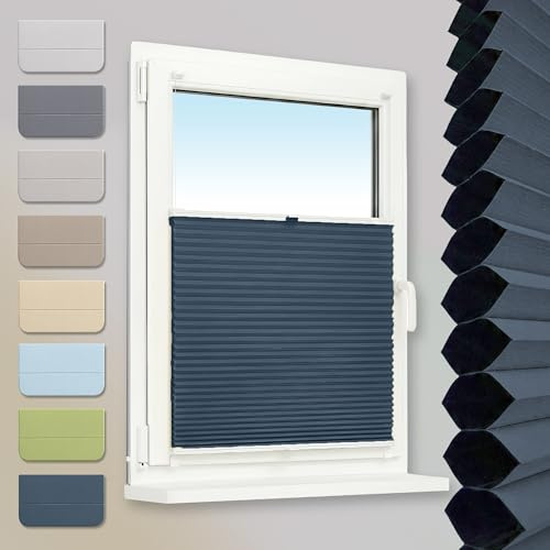 Plisart Wabenplissee Klemmfix ohne Bohren, 100% Verdunkelung Honeycomb Rollo zweifarbig, Anthrazit-Weiß 45x70cm - Thermo Faltrollo mit Metallklemmen für Fenster & Tür, Jalousie, Plisseerollo