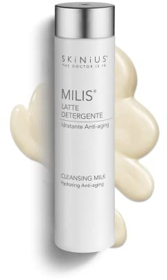 Skinius MILIS Latte Detergente Viso Idratante Anti-Aging - Detergente per Pelli Sensibili - Favorisce un Incarnato Luminoso e Compatto con Vitamina C ed E - 200ml