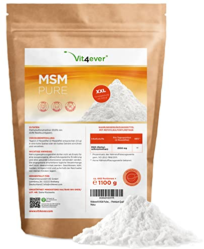 MSM Pulver - 1,1 kg (1100g) - 99,9% reines kristallines Methylsulfonylmethan - Meshfaktor 40-80 - Organischer Schwefel - Vegan