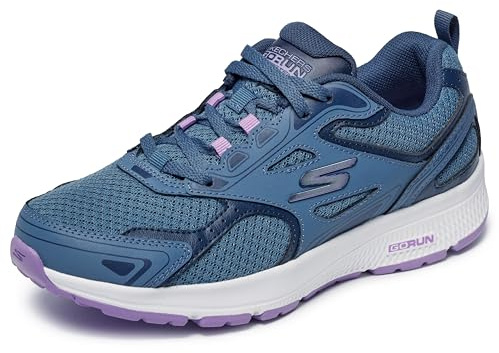 Skechers GO RUN CONSISTENT, Women's Go Run Consistent Slip On Trainers, Blue (Blue Leather/Synthetic/Purple Trim/Textile Blpr), 5.5 UK (38.5 EU)