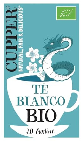 Cupper - 20 Bolsitas de Té Blanco Ecológico - Sin Azúcar Añadido - Apto para Veganos - Propiedades Antioxidantes - Sabor Suave con Toques Cítricos - Sin Leche, Huevo ni Lactosa