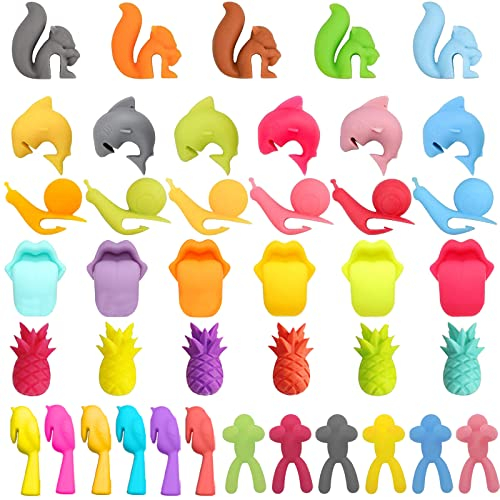 KDUH Segna Bicchieri Colorati Segnabicchieri Per Calici 40 Pezzi Pennarelli Bicchieri Porta Bustine tè Pennarelli Bevande in Silicone Segnabicchieri Silicone Segna Calici SegnaBicchieri Per Calici