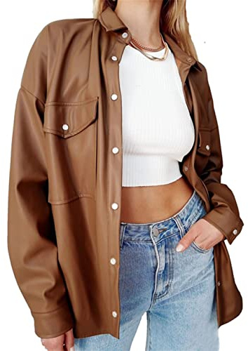 Zontroldy Veste en similicuir pour femme - Style printemps et automne, marron, XX-Large