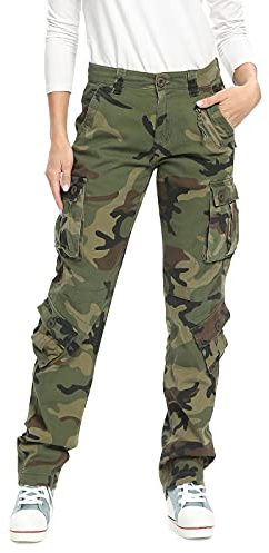 Tianerhay Women's Cotton Cargo Work Trousers with 8 Pockets | Military Tactical Pants,Casual,No Belt Included,for Hiking,Walking,Travel,Outdoor Activities