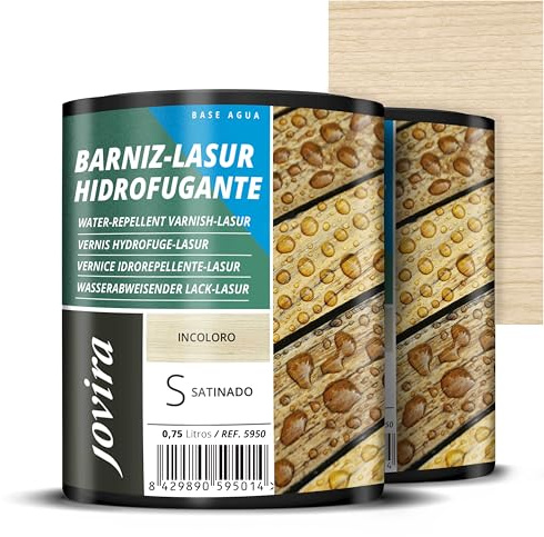 JOVIRA PINTURAS BARNIZ-LASUR Hidrofugante Protector Satinado al Agua. Protege, decora y embellece todo tipo de madera con efecto perlado. (2x750 Mililitros, Incoloro) E-30-2