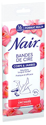 NAIR - Strisce Di Cera Fredda Corpo, Pelle Sensibile, Estratto di Orchidea, 97% di Origine Naturale, Formato Maligno 16 Strisce