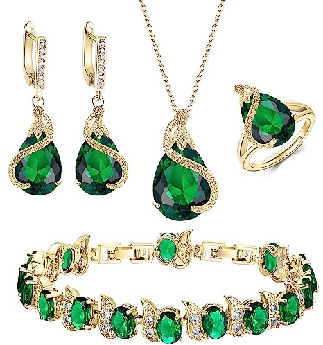 Ever Faith Women's Cubic Zirconia Teardrop Jewellery Set 4 PCS | Sparkly, Necklace Earring Bracelet Ring, Birthday Gifts