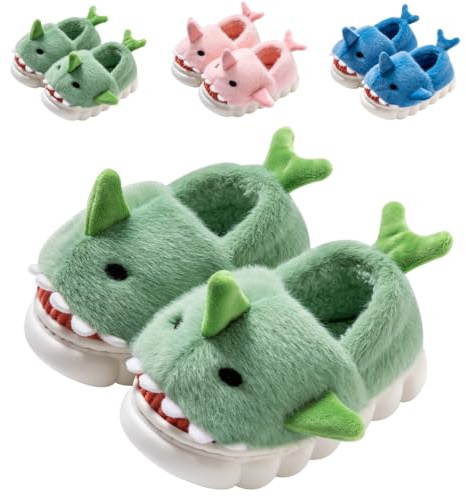 DRECAGE Zapatillas de Estar por Casa para Niñas Niños Pantuflas de Invierno Peluche Antideslizante Zapatillas de Interior de Tiburón Dibujos