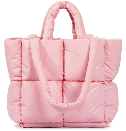 OWGSEE Sac fourre-tout rembourré doux pour femme, sac à main matelassé en duvet de coton léger pour l'hiver, rose clair, Small
