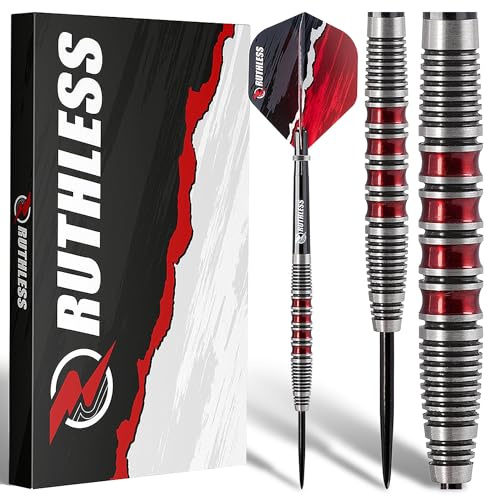 RUTHLESS Red Falcon Professional Tungsten Steeltip Darts Set in 22g and 24g, with Flights and Stems Shafts (24g)