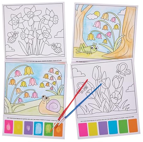 Baker Ross FX942 Frühlingsblumen-Magische Malbilder - Packung mit 10, Malsets für Kinder