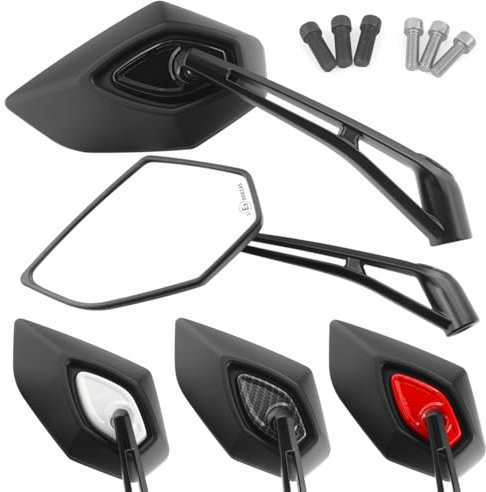 Area1 Rétroviseur moto et scooter Carbone (2 pièces) homologué E, 2xM10/M8 filetage à droite+1xM10/M8 filetage à gauche ATV, Quad (Noir)