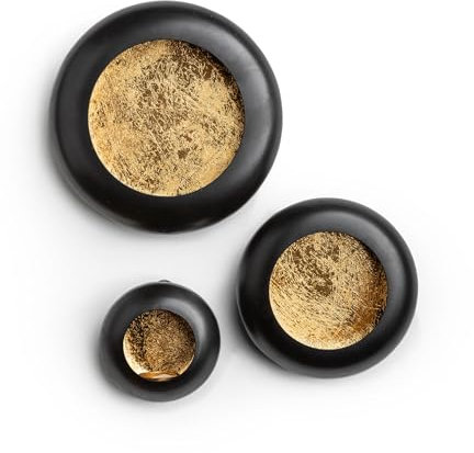 VIDI Kerzenhalter Set Wand Deko | Wanddekoration Wohnzimmer 3 Stuck | Gold Ornamente Wanddeko für Kerzen | Kerzenhalter Hängend Metall Wanddeko Gold | Ø13 / 18 / 23CM