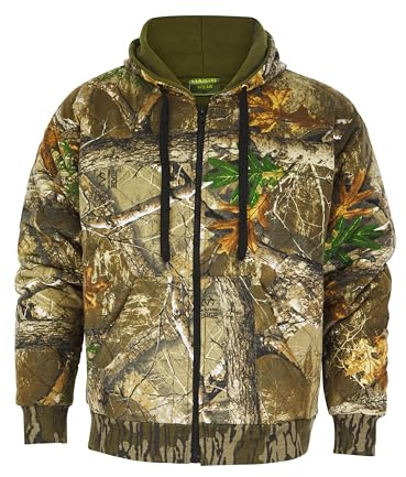 LABEL APPAREL Men's Jungle Print Full Zip Hooded Jacket Quilted Fleece Lined Hoodie - Camouflage Thick Hoodie with Pockets M-5XL
