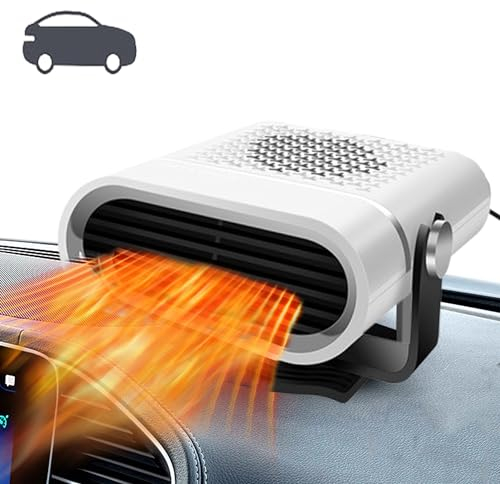 WYFCR portable car heater, car heater fan, 2-in-1 heating/cooling plug-in cigarette lighter heater, used for quick heating of defrost, defogger and windshield, for various types of vehicles (White)