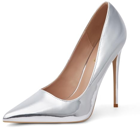 Zhabtuc Damen-Pumps in Silber, spitzer Zehenbereich, hoher Absatz 12 cm, Party-Stiletto-Absätze, Silber, 37 EU