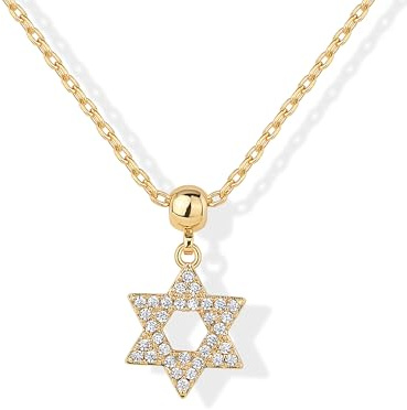PAVOI 14K Yellow Gold Plated Cute Whimsical Cubic Zirconia Pendant Necklaces with Charms Set, Hypoallergenic Adjustable Chain Dainty Gold Charm Necklace for Women, Trendy Star of David Pendant Gift