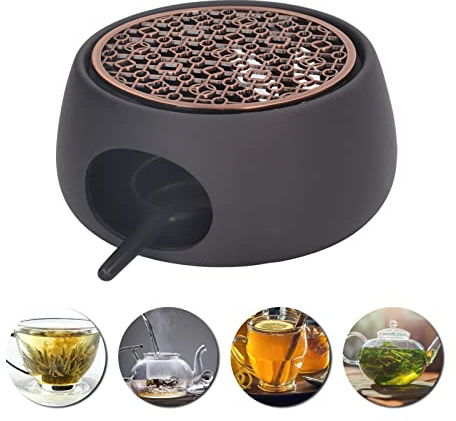 Teapot Warmer, Ceramic Teapot Heating Warmer Base Tea Pot Heater with Candle Holder and Iron Pad Universal Tea Warm Stove for Heating Tea Coffee Tea (C)