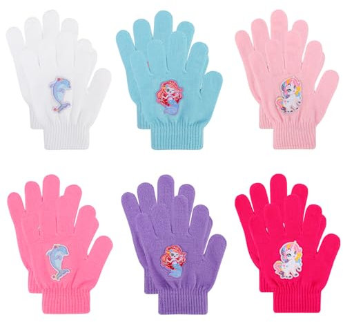 Jupsk Kinder Winterhandschuhe Fingerhandschuhe Gestrickte Warme Handschuhe für Mädchen Jungen 4-9 Jahre Alt, Einhorn Meerjungfrauen Radhandschuhe 6 Paare