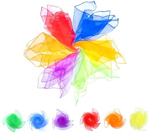 Hezhou 12 Stück Jongliertücher Bunte tücher 45x45 cm 60x60 cm Square Bunte Tanz Chiffontücher Bunte Tücher Tanz Tücher Chiffontücher für Tanzen, Jonglieren, Sensorisches, Tanztücher