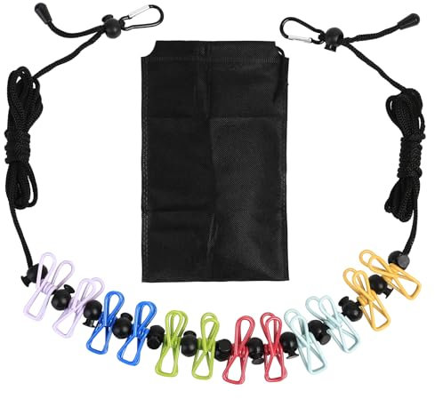 Tendedero portátil para camping, tendedero retráctil de 4 metros, con pinzas de la ropa, ajustable con 12 clips para viajes, balcón, vacaciones, al aire libre