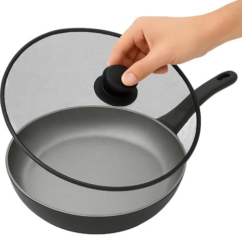 CHEFZOCO Tapa antisalpicaduras para sartén con malla antiadherente,Tapadera Multiusos sartenes, Protector contra Salpicaduras, Tapa con Mango ergonómico, Protector contra grasa, Apta para 29 cm
