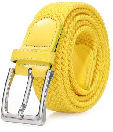 Bella Accessori Geflochtener elastischer Gürtel für Damen und Herren Stoffgürtel Elastisches geflochtenes Armband mit Schnalle aus Zinklegierung Causal Unisex, gelb, 100cm Larghezza 3.5cm