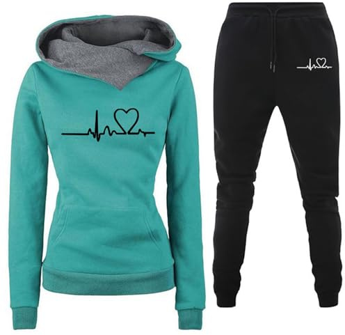 Tuta Donna Completa Elegante Comoda Set di Abbigliamento Sportivo Completo Palestra Casual Maniche Lunghe Felpa con Cappuccio e Pantaloni Jogging Tuta Sportiva Set da Casa Autunno Invernale Tracksuit