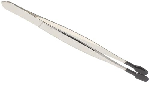 Ipetboom Pinzas de Goma Recubiertas Punta Plana Acero Inoxidable 15 CM Color Negro Pinzas para Manualidades Joyería y Coleccionismo Herramientas Precisas para Sellos y Cuentas