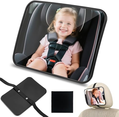 Baby Car Mirror for Back Seat - Car Seat Mirror Rear Facing, Wide-Angle View Shatterproof Adjustable Straps Easy to Install, Baby Cars Camera, Essentials for Newborns, Fits for Most Cars(13.5*18.8cm)