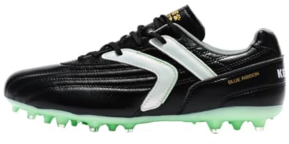 KELME Soccer Cleats for Men Youth Pro Calfskin Leather Soccer Shoes Outdoor Multi Ground Lightweight Professional Football Sneaker Black 9