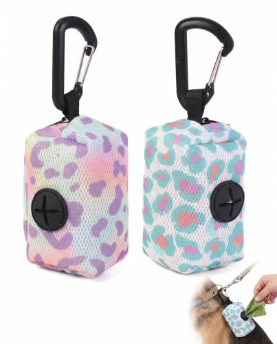 BTACGWP Distributeur Sac à Crottes Chien Lot de 2 | Bleu & Violet | Organisateur En Maille Respirante avec Attache Ceinture | Prévention des Odeurs pour Hygiène Hands-Free