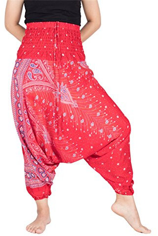 Lofbaz Femmes Peacock Print 2 en 1 Harem Pantalon Combinaison Rouge & Bleu M
