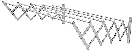 Amig - Tendedero Extensible de Pared Niza - Fabricado en Aluminio de Alta Resistencia - Acabado Inoxidable - Medidas: 140x14x3cm - Tenderete de Ropa Exterior Plegable