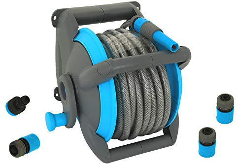 Kynast Garden Wandschlauchhalter Set 6-TLG. 15 m Schlauch Ø 13mm=1/2 und Zubehör blau-grau