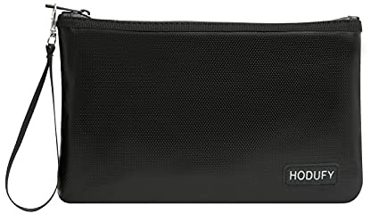Fireproof Money Bag (6400℉), Fireproof Document Bags, Bank Cash Bag with Zipper & Strap, Suitable for A5 Documents, Bank Inventory, Passport (Black)