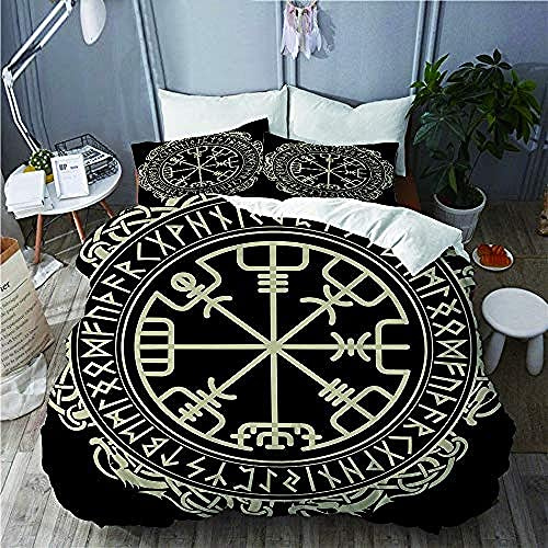 Viking BettwäSche 135x200cm Nordeuropa Wikinger Erstaunlich Rune Compass 3d Drucken Mikrofaser Magisches Island Skandinavisch Home Islands Bettbezug Set Mit Ausblenden ReißVerschlus+2 Kissen 80x80cm