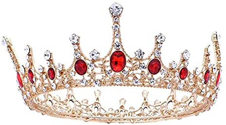 Rote Strass Krone, Krone Hochzeit Diadem, Krone Tiara Braut, Tiara Krone für Frauen, Verwendet bei Schönheitswettbewerben, Hochzeiten, Partys, Brautkopfbedeckungen (Golden)
