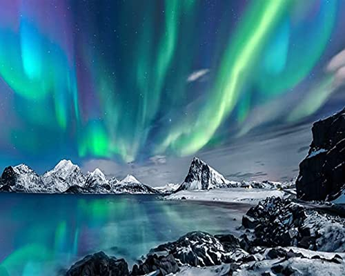 Aurora Malen nach Zahlen für Erwachsene, Schneeberg, 16x20 Inch flammenloses Ölgemälde-Set als Geschenk für Kinder und Erwachsene