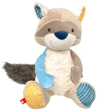 SIGIKID 43289 Waschbär Patchwork Sweety, , Plüsch, Kuscheltier, Stofftier, kuschelweich, tolle Farbkombinationen, ab 3 Monaten
