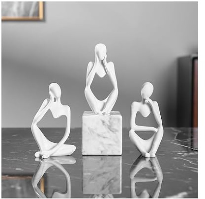 Topyond 3 Figuras Decorativas, Decoracion Hogar,Decoración de Estantería, Decoraciones de Oficina, Sala de Estar Decorativa Moderna para Poner, Escultura Abstracta Poliresina (Blanco)