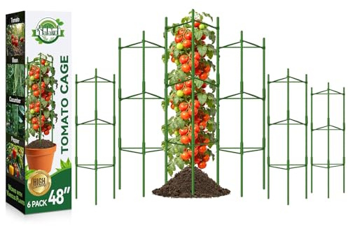 Halatool 6 Pack Tomato Cages for Garden Plant Support Stakes, 48 Inch Adjustable Tomato Trellis for Pots & Raised Garden Bed, Tomato Cage for Climbing Plants Eggplant Pepper Cucumber Bean Outdoor