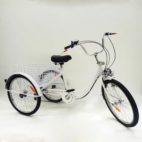 Trike Bike Adult Dreirad Aluminium Baskets Lampe Erwachsene Fahrrad Mit Warenkorb Tricycle FüR Licht Einkaufskorb Erwachsenendreirad Senioren Dreirad+Korb + Einkaufen Korb 3 RäDer 24 Zoll 6 GäNge